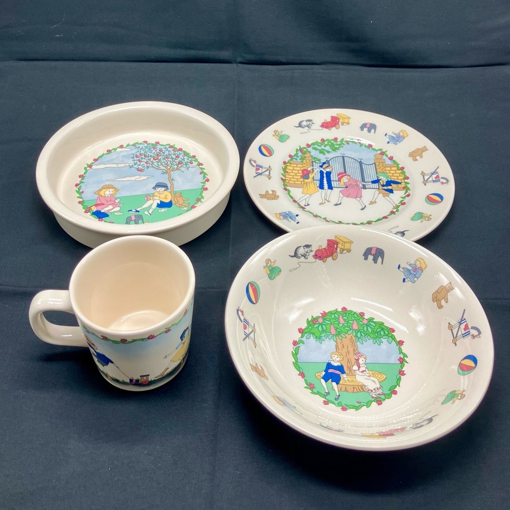 Vintage 4 Piece Laura Ashley "Playtime" Child's China Set Made in England